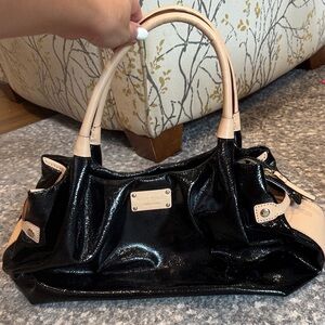 Kate Spade Shiny Black patent and tan Shoulder Bag